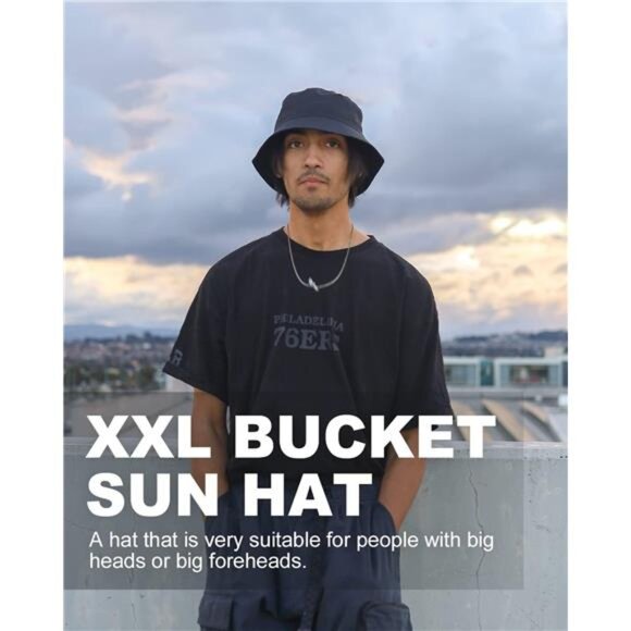 Oversize XXL Quick Dry Bucket Sun Hat,Water Repellent Fisherman Hats,Lightweight - Picture 3 of 7
